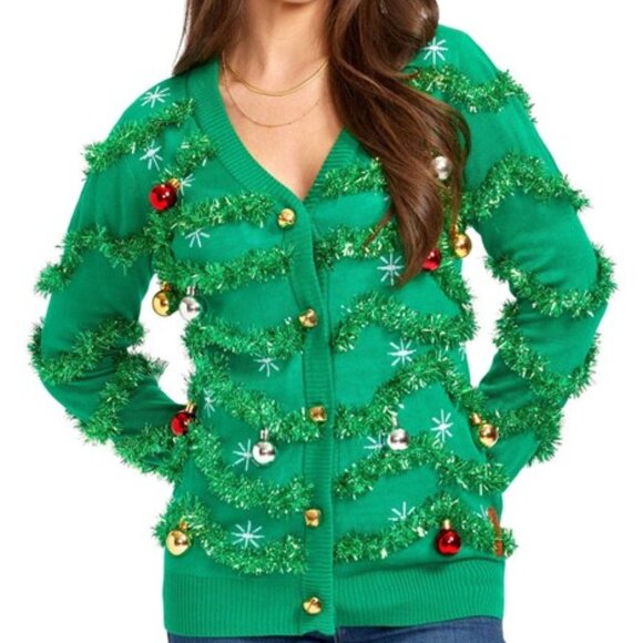 NWT, $80, TIPSY ELVES "Gaudy Garland" Ugly Christmas Holiday Sweater - M - Picture 1 of 3